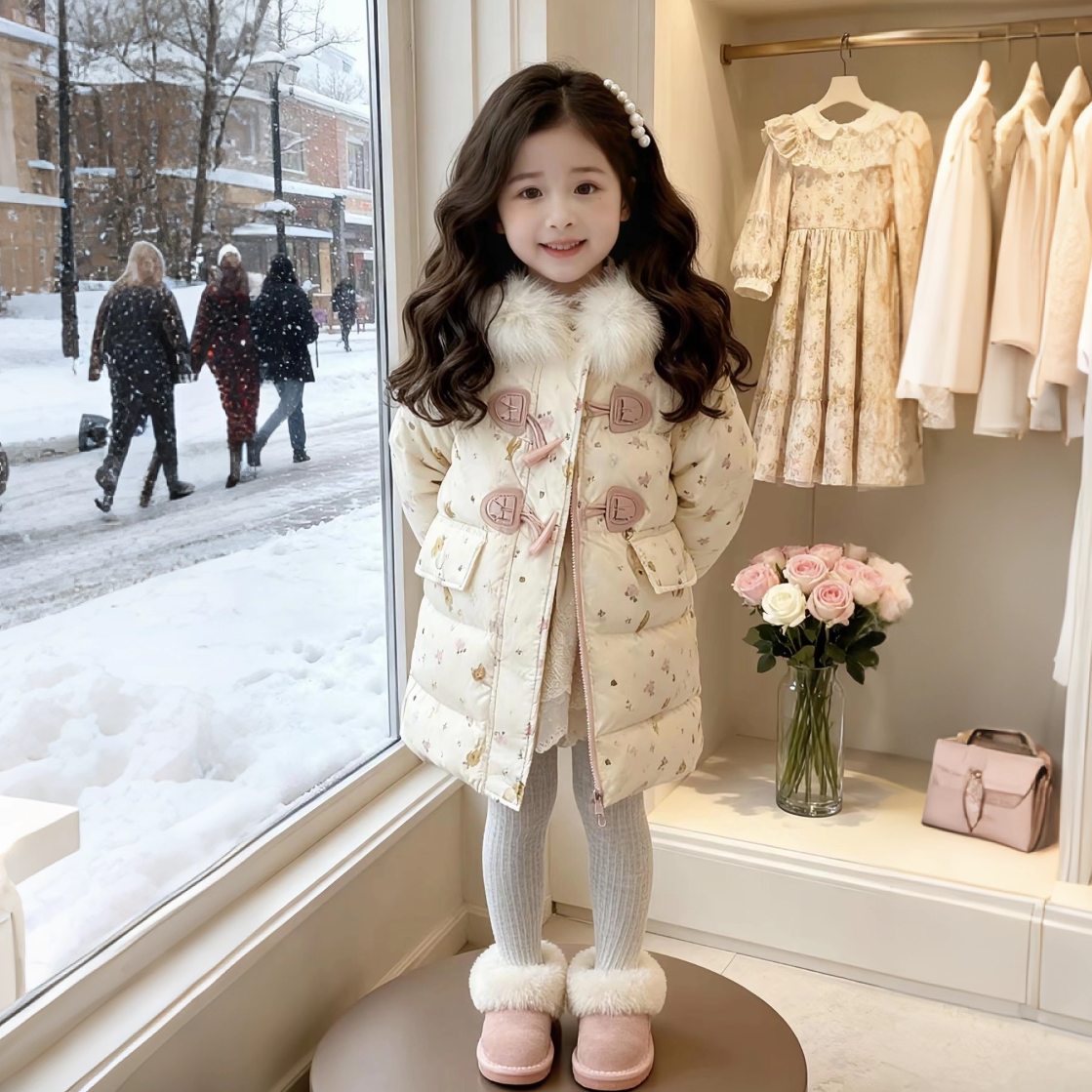 中小童女宝宝女孩加厚羽绒服长款