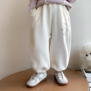 休闲百搭长裤 女童加绒保暖裤 新款 女宝秋季 可爱卡通小兔子印花卫裤