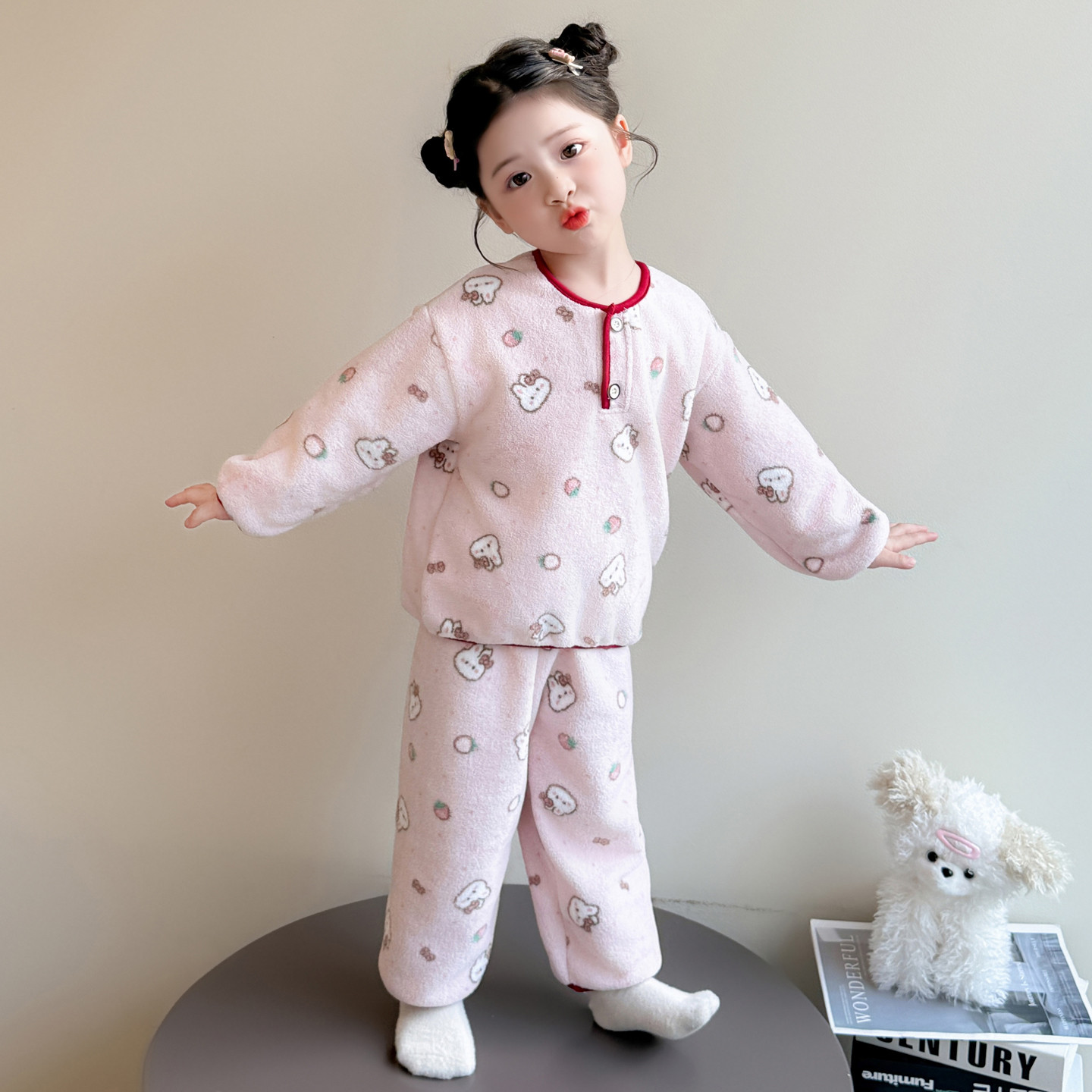 女童加厚珊瑚绒家居服套装