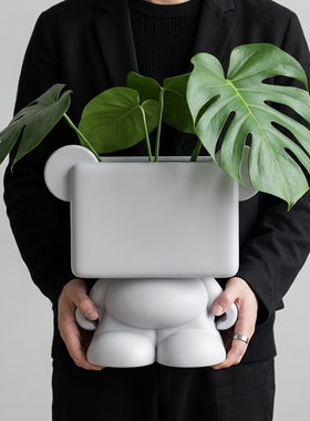 创意熊猫造型可爱花盆摆件