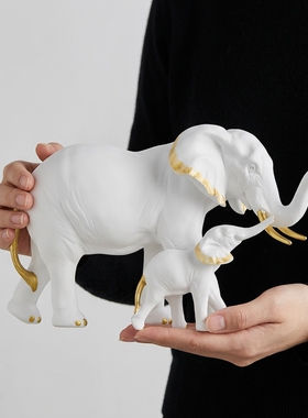白色大象母子创意家居摆件