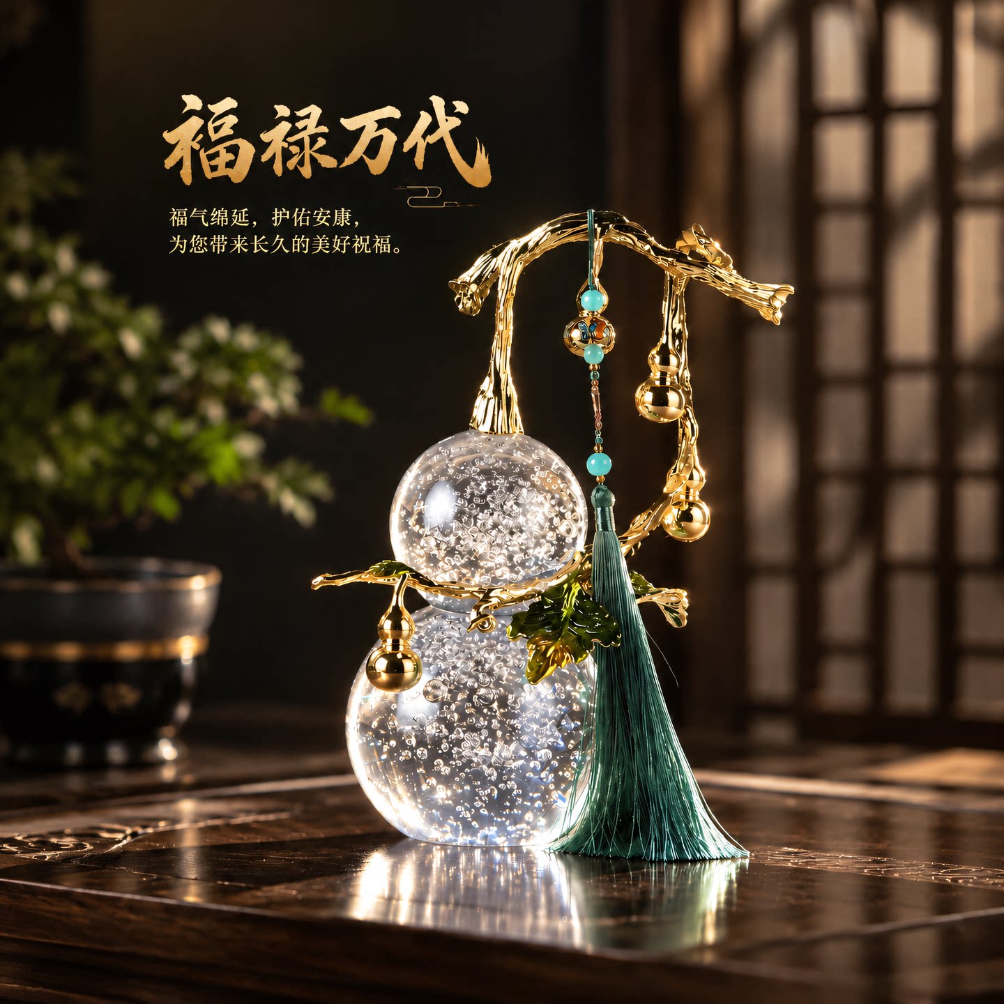 福禄万代璀璨葫芦摆件装饰摆件新中式客厅玄关柜陈设寓意乔迁贺礼