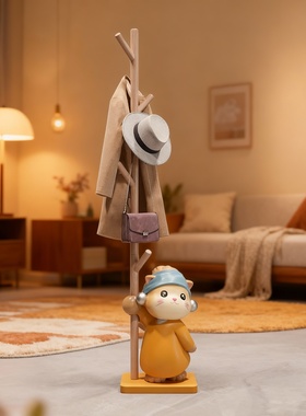 卡通小熊木质衣帽架装饰摆件