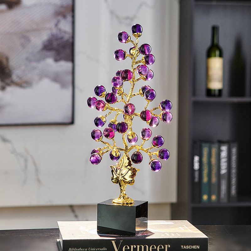 紫葡萄发财树水晶摆件轻奢高档家居客厅办公室酒柜装饰品乔迁礼物