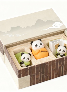 可爱熊猫卡通桌面摆件礼盒装