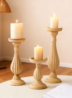 欧式复古木质烛台摆件高级感