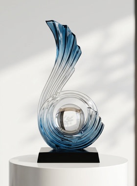 蓝色海洋风玻璃水晶抽象摆件