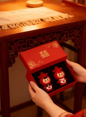 春节喜庆红色双喜字摆件礼盒装