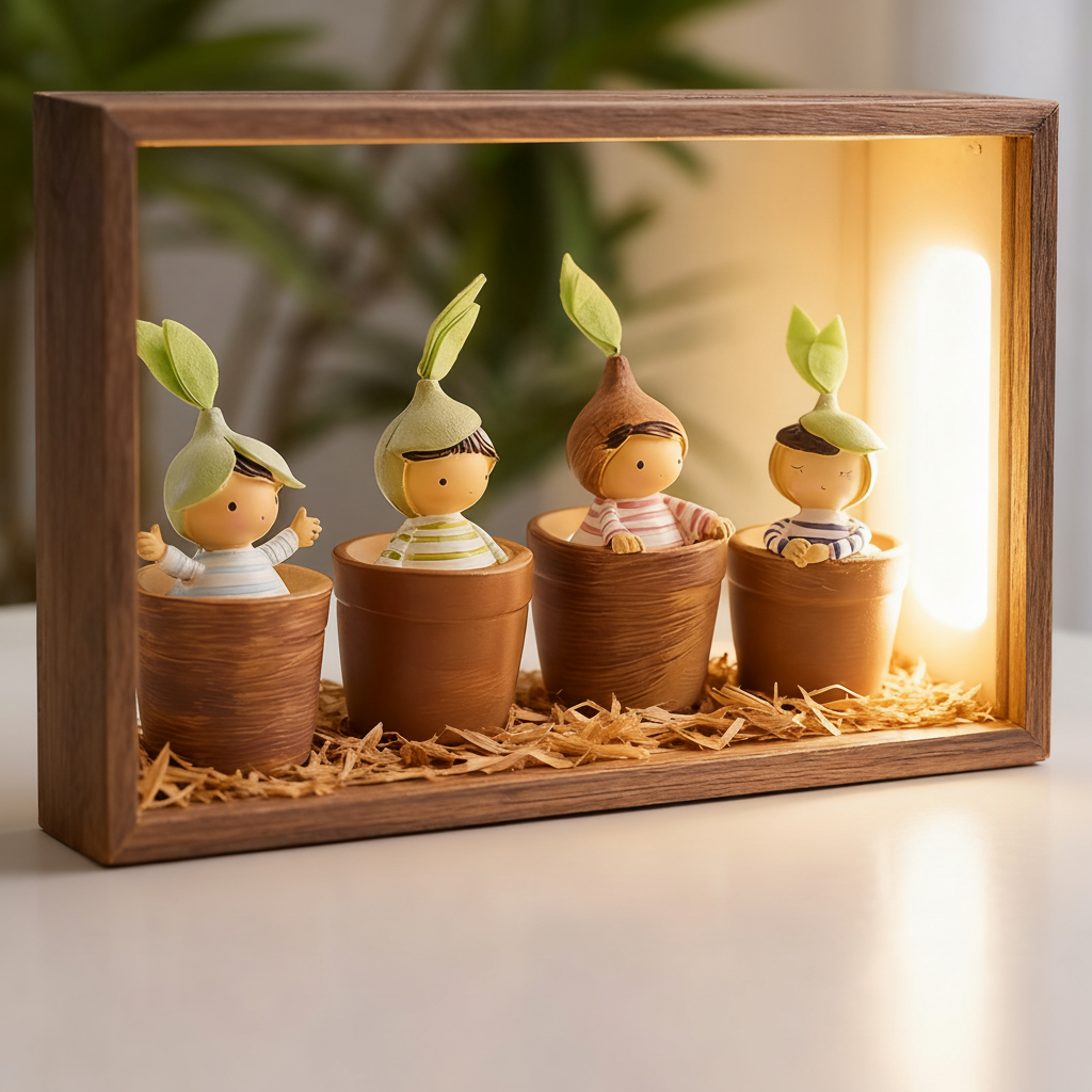 创意萌芽小人木质LED灯桌面摆件