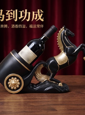 欧式复古骏马牵车酒架装饰摆件