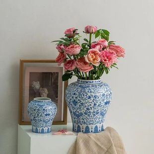 青花瓷花瓶陶瓷复古水培鲜花干花餐桌办公室家居客厅桌面摆件花器