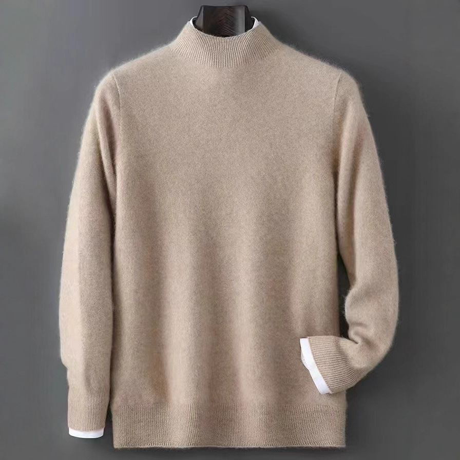100%纯羊毛衫纯色男士半高领套头内搭休闲羊绒毛衣宽松针织打底衫