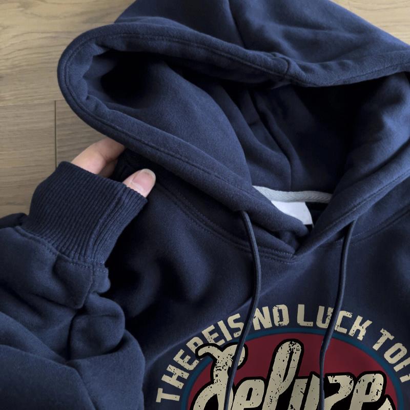 太美了~强烈推~藏蓝色连帽卫衣女复古印花宽松Oversize上衣外套潮