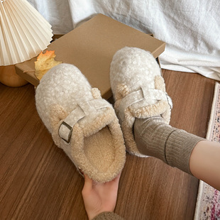 家居外穿加绒毛毛棉拖鞋 秋冬季 女2025新款 森系复古厚底全包勃肯鞋