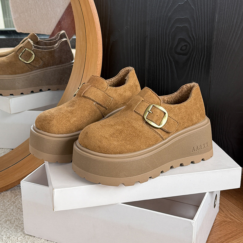 2025新款增高软底一脚蹬勃肯鞋女休闲加绒全包百搭复古厚底单鞋潮