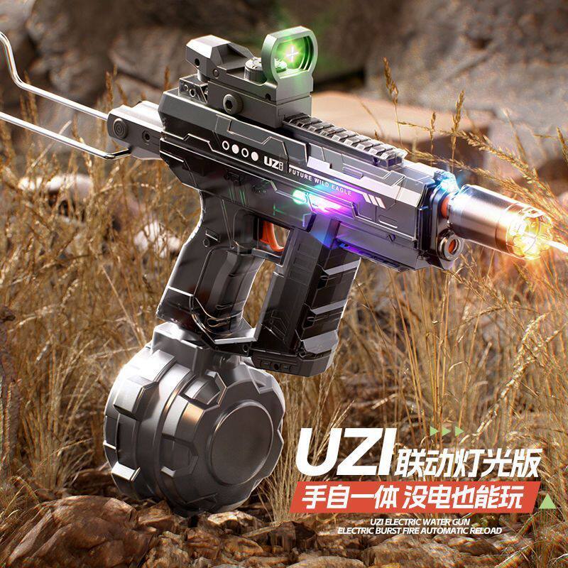 火光新款水枪爆闪UZI连发电动玩具喷水高压自动强力儿童玩具