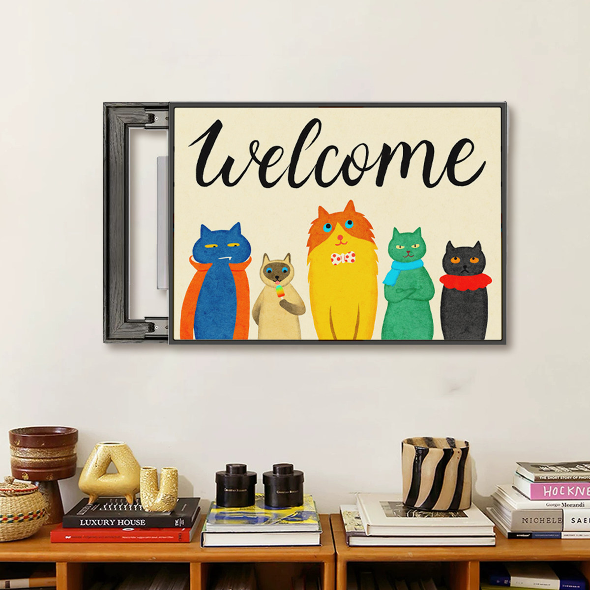 电表箱装饰画猫猫狗抽象艺术挂画