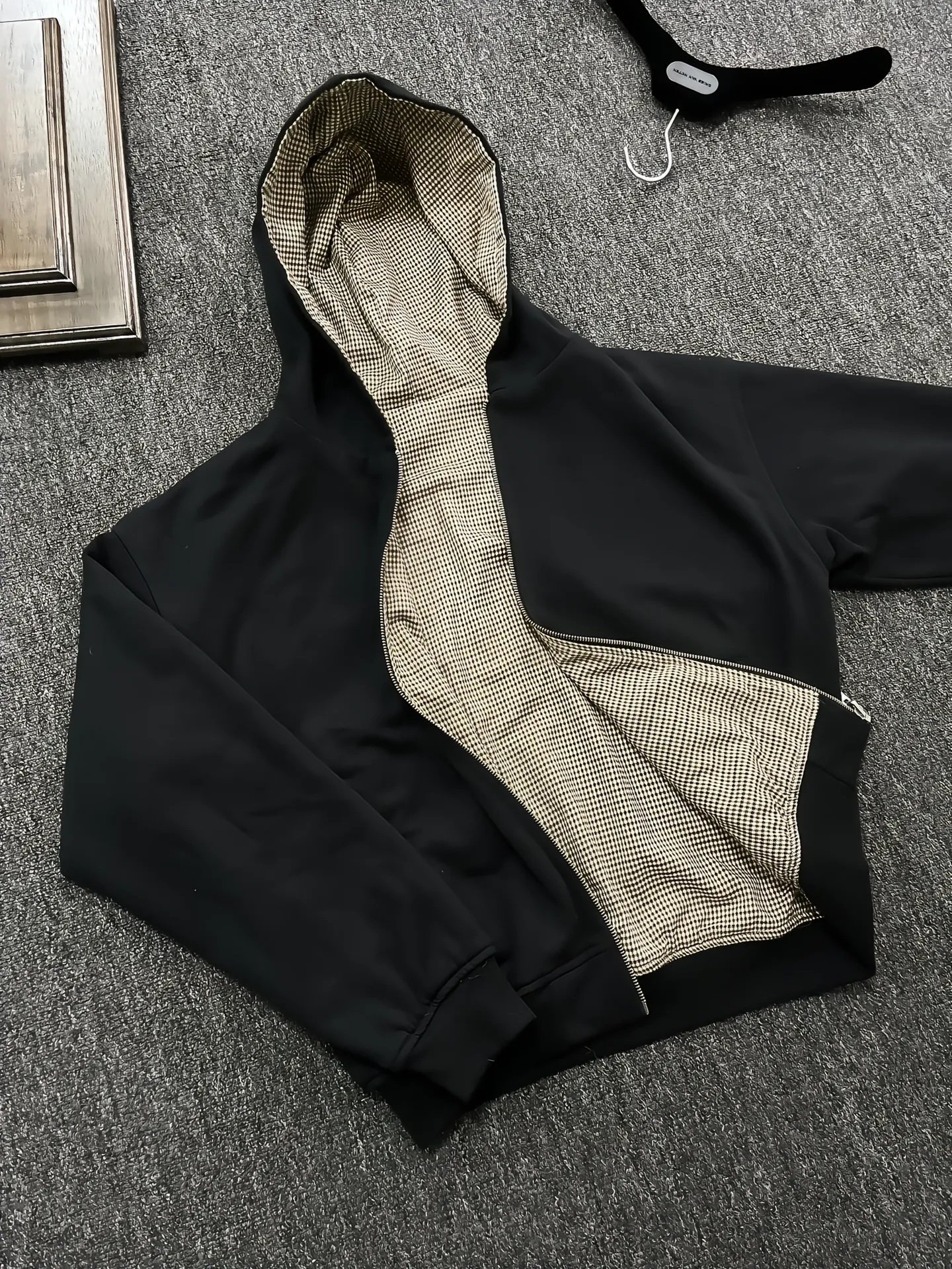 thumbnail for South Korea Reversible houndstooth zippered hoodie jacket men's and women's fall and winter loose vintage hoodie top