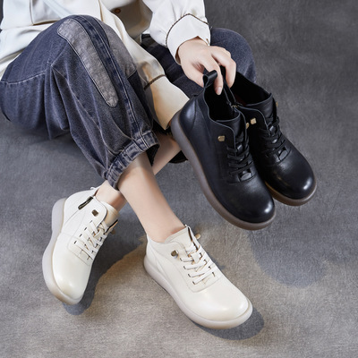 2025秋季新款真皮软底软面平底短靴女舒适单靴牛筋底休闲马丁