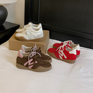 厚底内增高红色德训鞋女2026春季新款复古板鞋运动休闲鞋新年鞋子