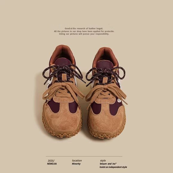 2026秋冬季新款厚底老爹鞋女棕色双鞋带轮胎阿甘运动内增高德训鞋