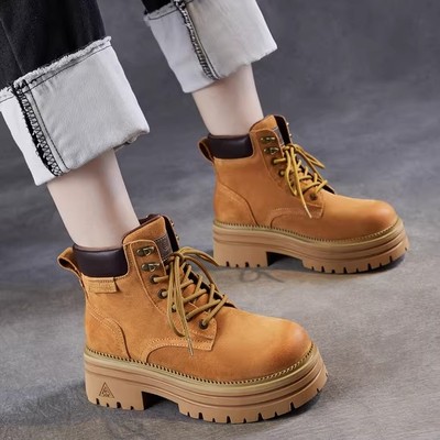 爆款厚底高帮工装马丁靴女款真皮
