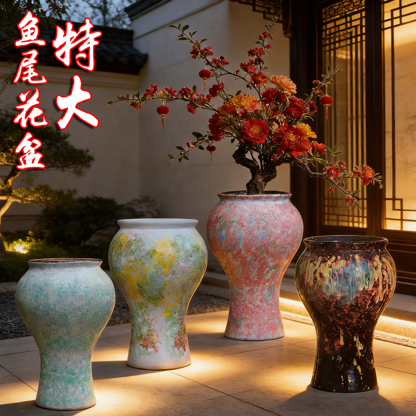 特大号高筒三角梅兰花飘枝花盆九尾狐茉莉垂丝悬崖盆粗陶鱼尾花盆