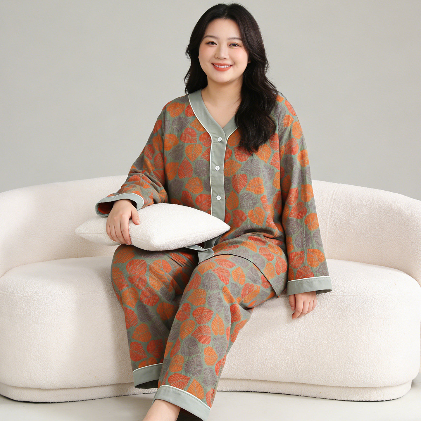 2026新款双层棉纱睡衣女款高级感胖mm长袖长裤200斤家居服春秋季,女士内衣/男士内衣/家居服,睡衣/家居服套装,淘宝优惠券,粉丝福利购,淘宝优惠卷