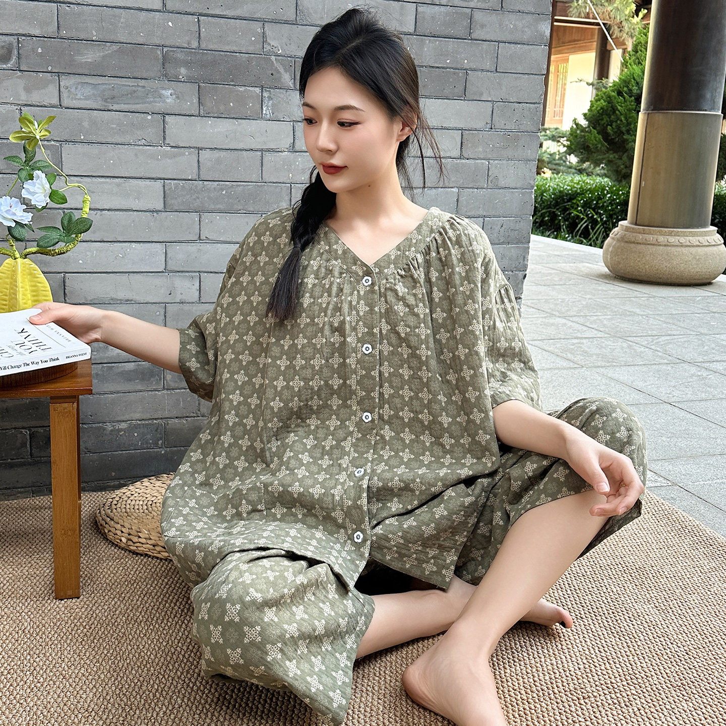 纯棉夏薄款睡衣女大码200斤胖mm棉纱短袖七分裤家居服妈妈可外穿,女士内衣/男士内衣/家居服,睡衣/家居服套装,淘宝优惠券,粉丝福利购,淘宝优惠卷