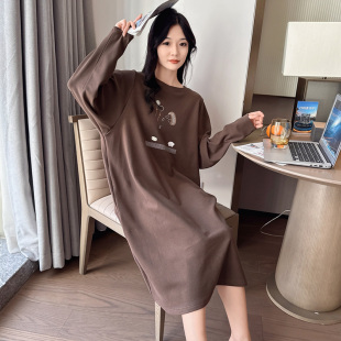 睡裙女大码 胖mm200斤睡衣春秋孕妇珊瑚绒薄绒纯色月子裙秋冬德绒
