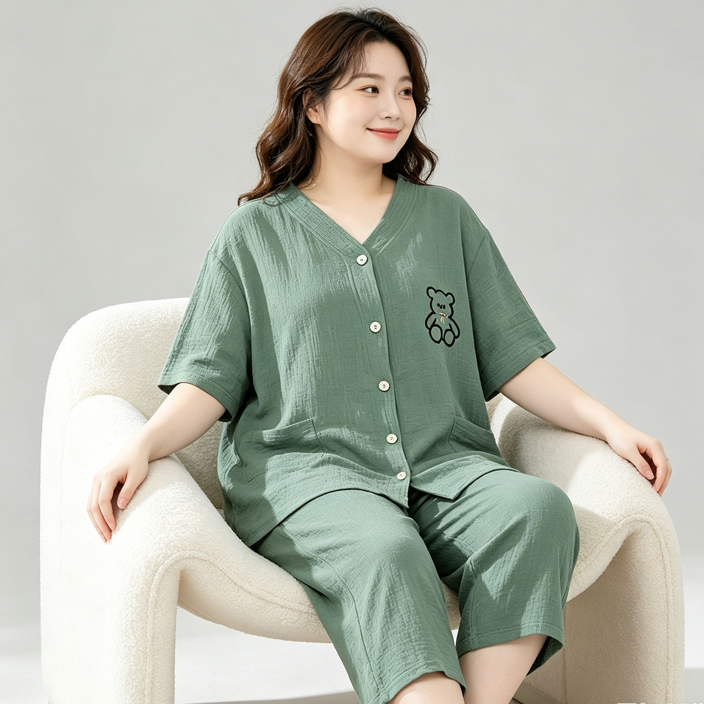 观昵棉纱睡衣女大码夏薄款200斤