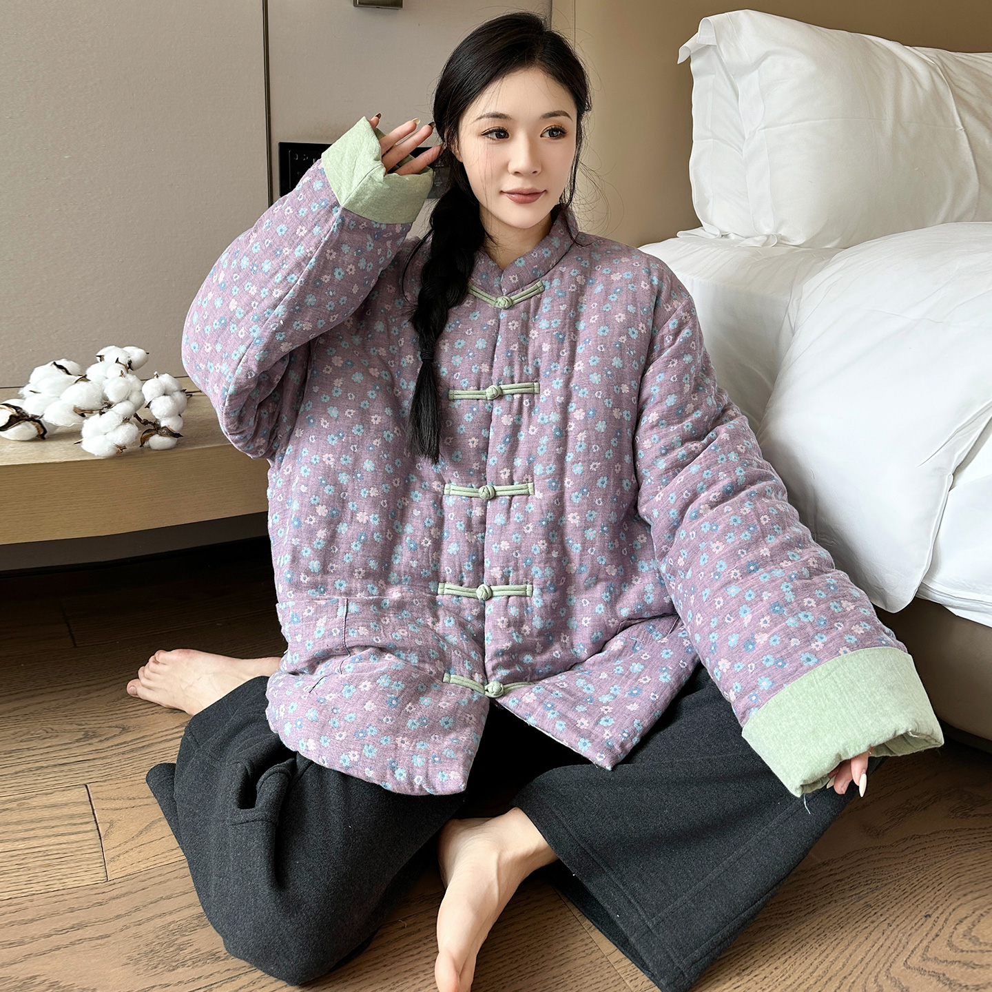 观昵纯棉大码200斤家居服棉花袄