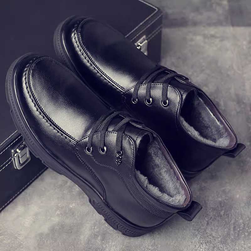 冬季棉皮鞋男士加绒加厚保暖中老年休闲高帮真皮羊毛老人爸爸棉鞋