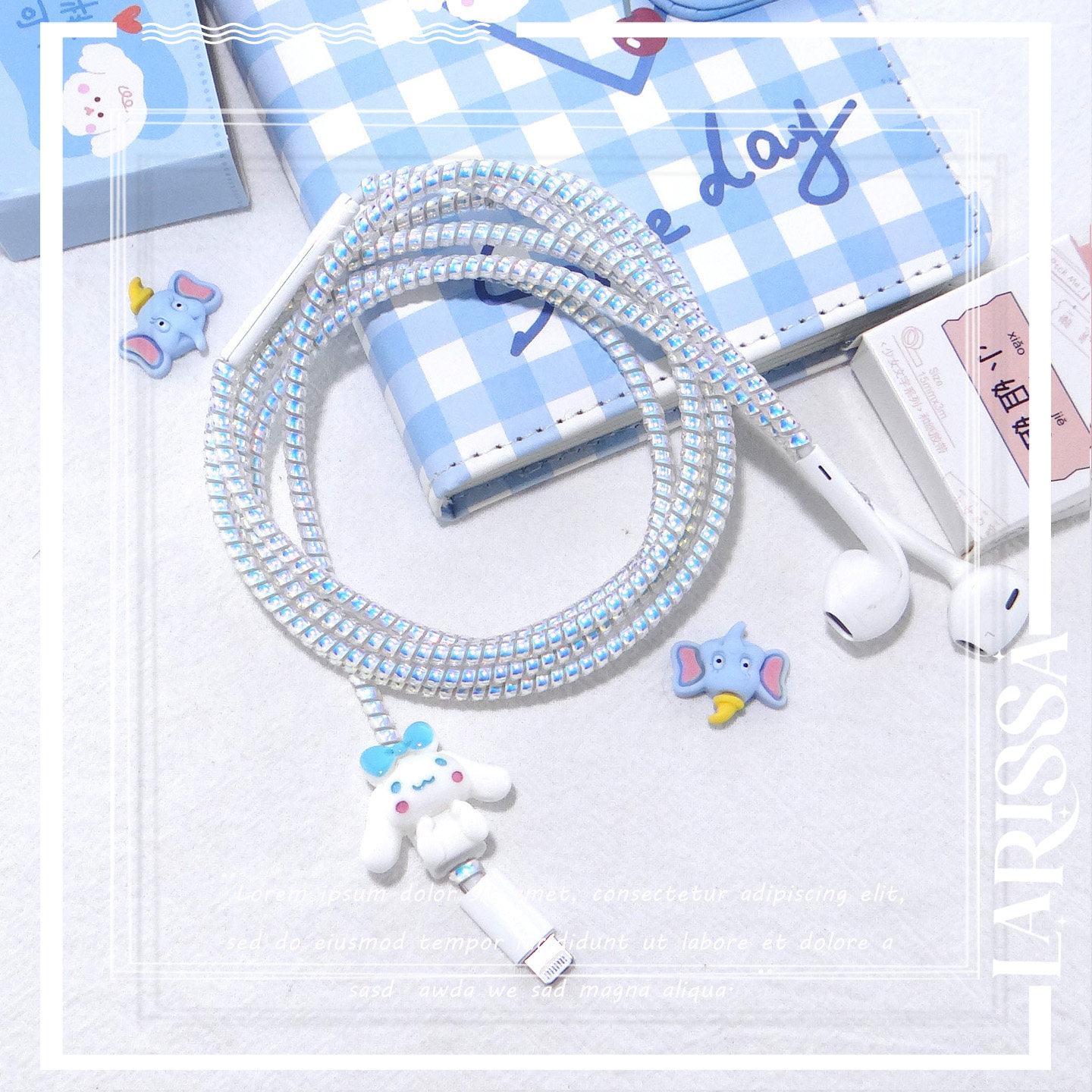 适用于苹果安卓耳机保护套缠绕线OPPOvivo华为镭射卡通小米耳机套