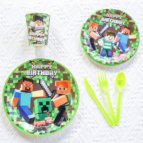 我的世界生日布置儿童周岁帽餐具