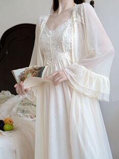 栀晓 法式结婚礼晨袍女新娘高级感小众轻婚纱睡袍睡裙宫廷风睡衣
