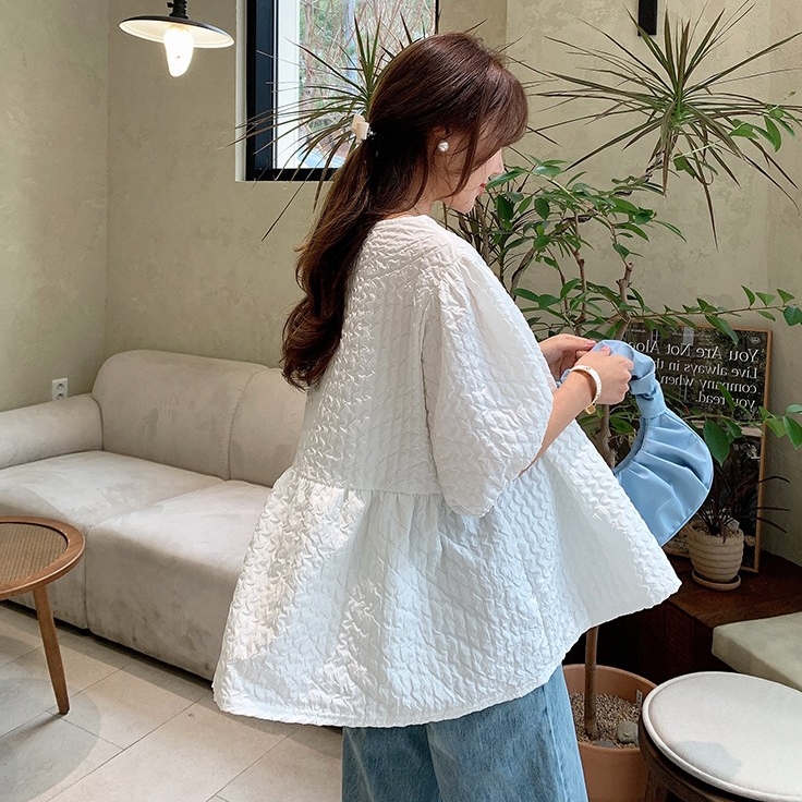 妙艾纯韩版松甜美圆领娃娃衫短袖