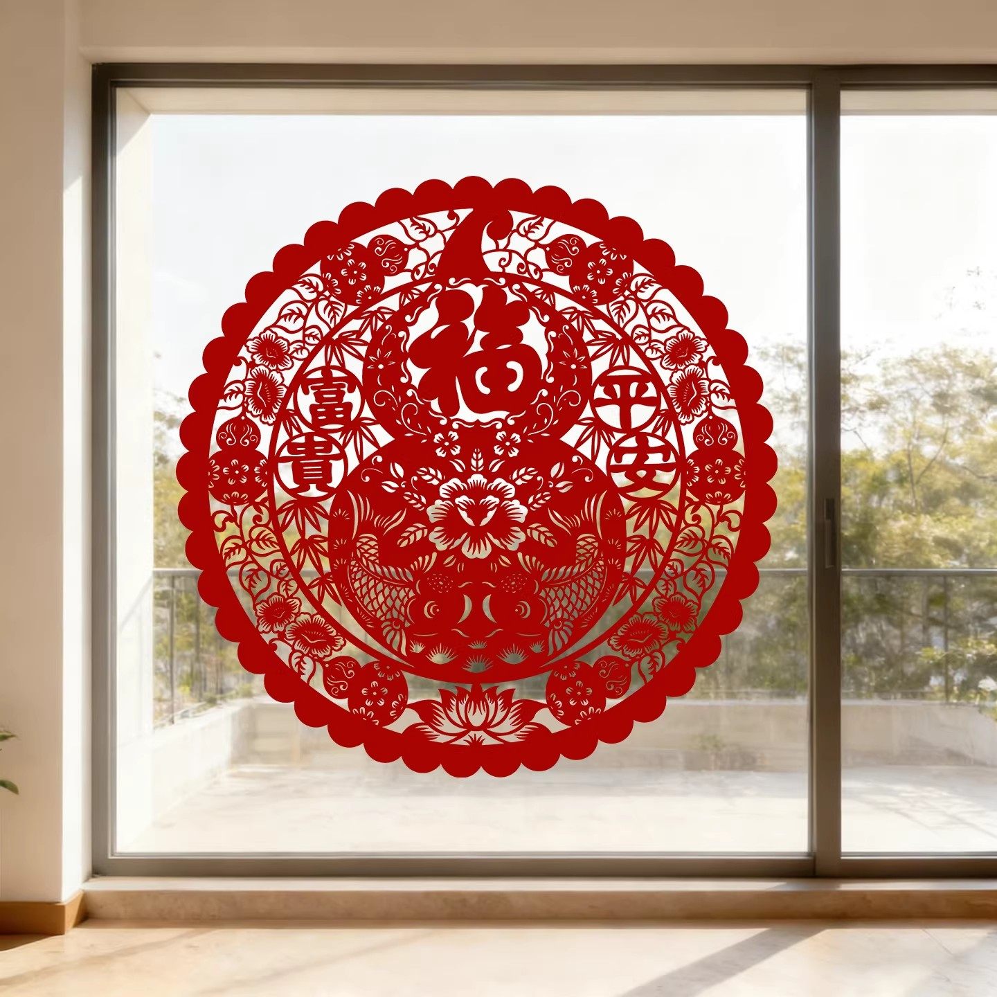马年春节创意装饰年货中国特色礼品剪纸作品窗花玻璃贴招财福禄