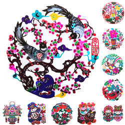 马年新年装饰彩色蔚县剪纸作品年画中国特色礼品手工窗花玻璃贴