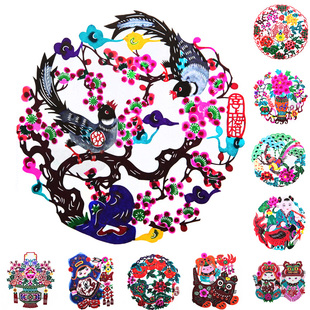 马年新年装饰彩色蔚县剪纸作品年画中国特色礼品手工窗花玻璃贴