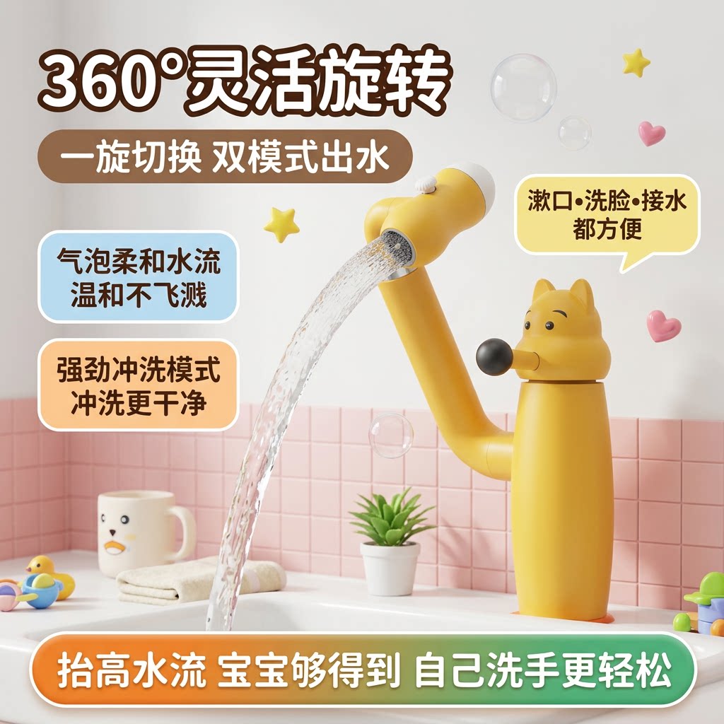 多巴胺小熊水龙头创意儿童卫生间洗手洗脸盆卡通冷热浴室面盆可爱