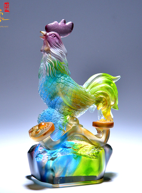 琉璃招财大公鸡家居装饰品