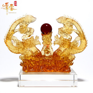 琉璃生肖龙的摆件双龙戏珠新中式乔迁新居客厅玄关酒柜装饰品高档