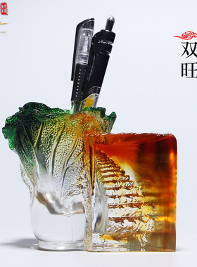 琉璃白菜艺术风轻奢高档老师笔筒