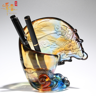 琉璃生肖龙的笔筒摆件艺术办公室桌面上送给老师领导的纪念品礼物