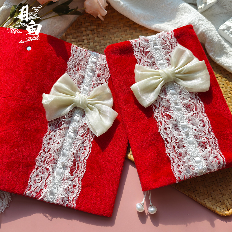 月白 圣诞红丝绒 原创节日布衣手账本圣诞创意笔记本a5a6手工本