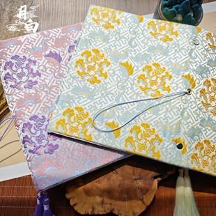 月白 芙蓉花 原创布艺手账本a5a6学生国风笔记本书衣活页记事本
