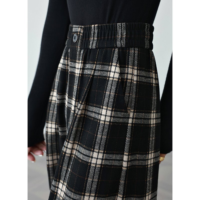 格子裤女春秋冬季加绒高腰宽松香蕉裤毛呢裤子醋酸羊毛阔腿裤