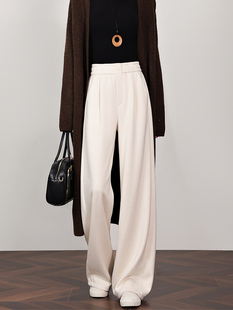 白色加绒加厚阔腿裤女秋冬高腰宽松高级软糯羊毛垂感直筒休闲裤子