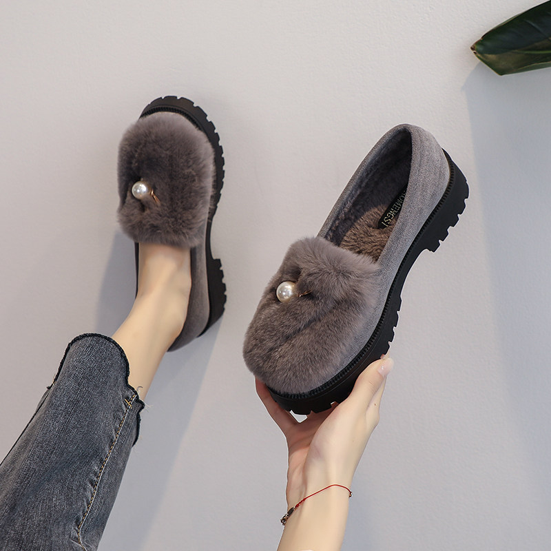 【兔毛绒】毛毛鞋女2025秋冬新款软底浅口增高棉鞋粗跟厚底豆豆鞋,女鞋,棉鞋,淘宝优惠券,粉丝福利购,淘宝优惠卷